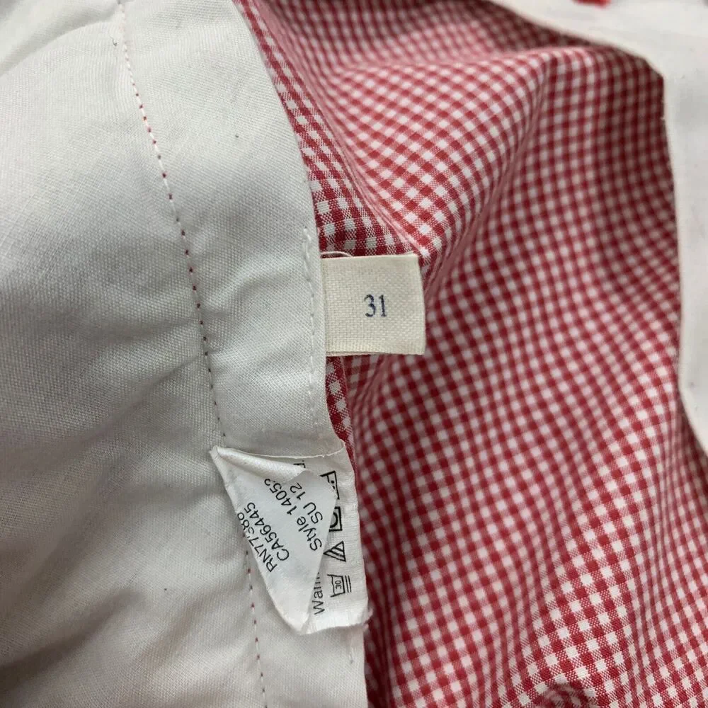 J. Crew Shorts Mens 31 Red White Gingham Plaid Check Cotton Flat Front Chino
